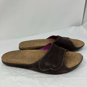Patagonia Slides Sandals Womens 6 Brown Floral Swell Leather Cork Beach Resort